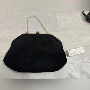 Vintage black fabric, metal frame chain strap evening bag purse Montgomery Ward